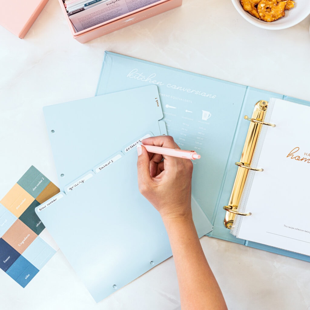 Recipe card binder dividers with titles