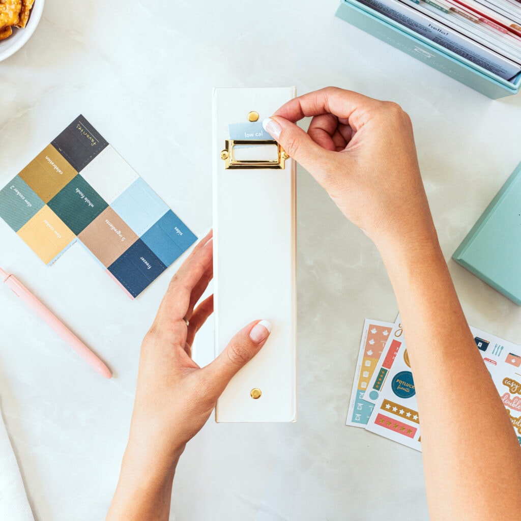 Cream recipe card binder binding with label