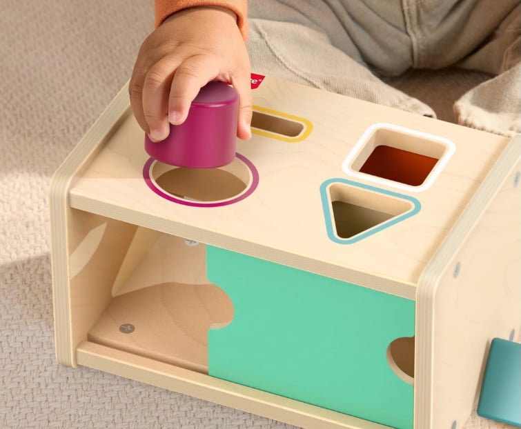 Fisher Price Wood Montessori Shape Sorting Box Learning Activity Toy