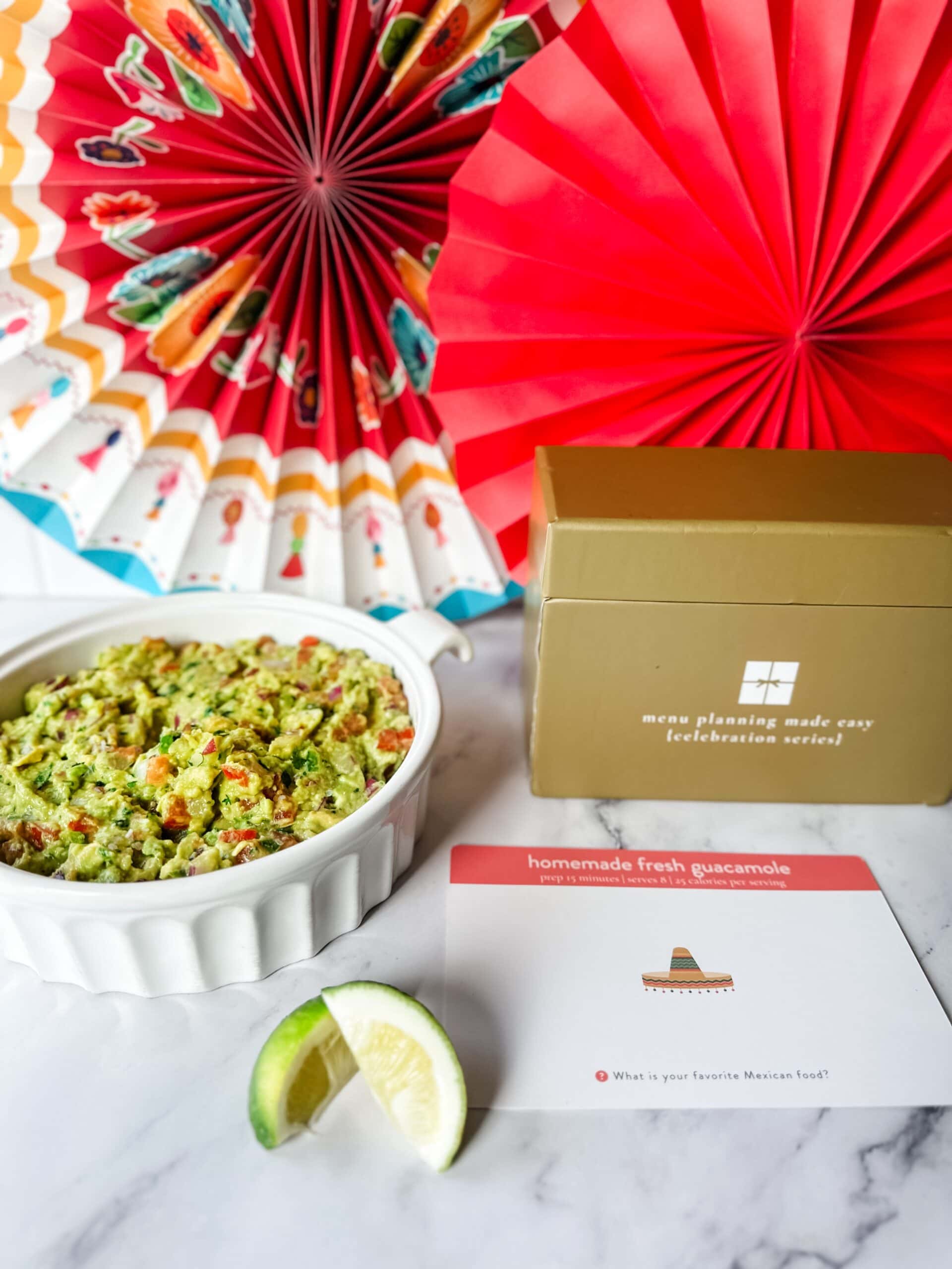 homemade guacamole with recipe card