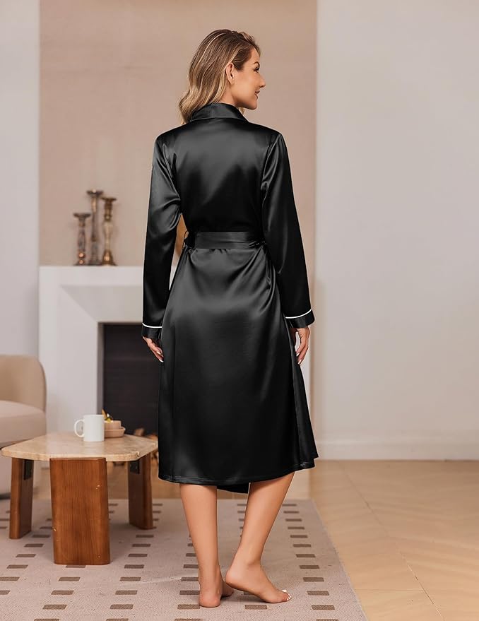Ekouaer Silk Robes for Women Shawl Collar Satin Bathrobe Long Bride Wedding Party Robe Lightweight Sexy Sleepwear S XXL 2