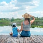 woman and son fishing