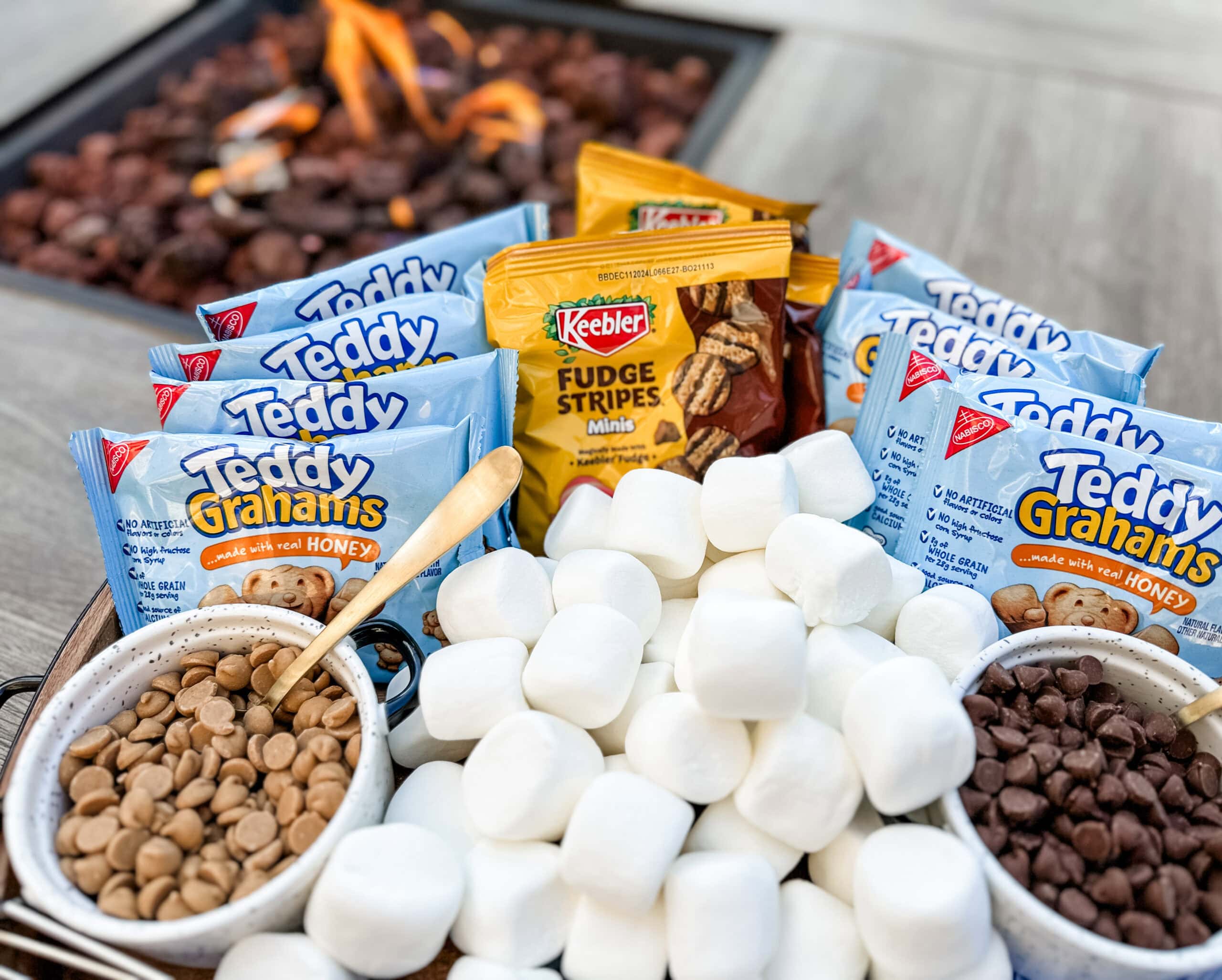 creating walking smores with single serve treats around campfire