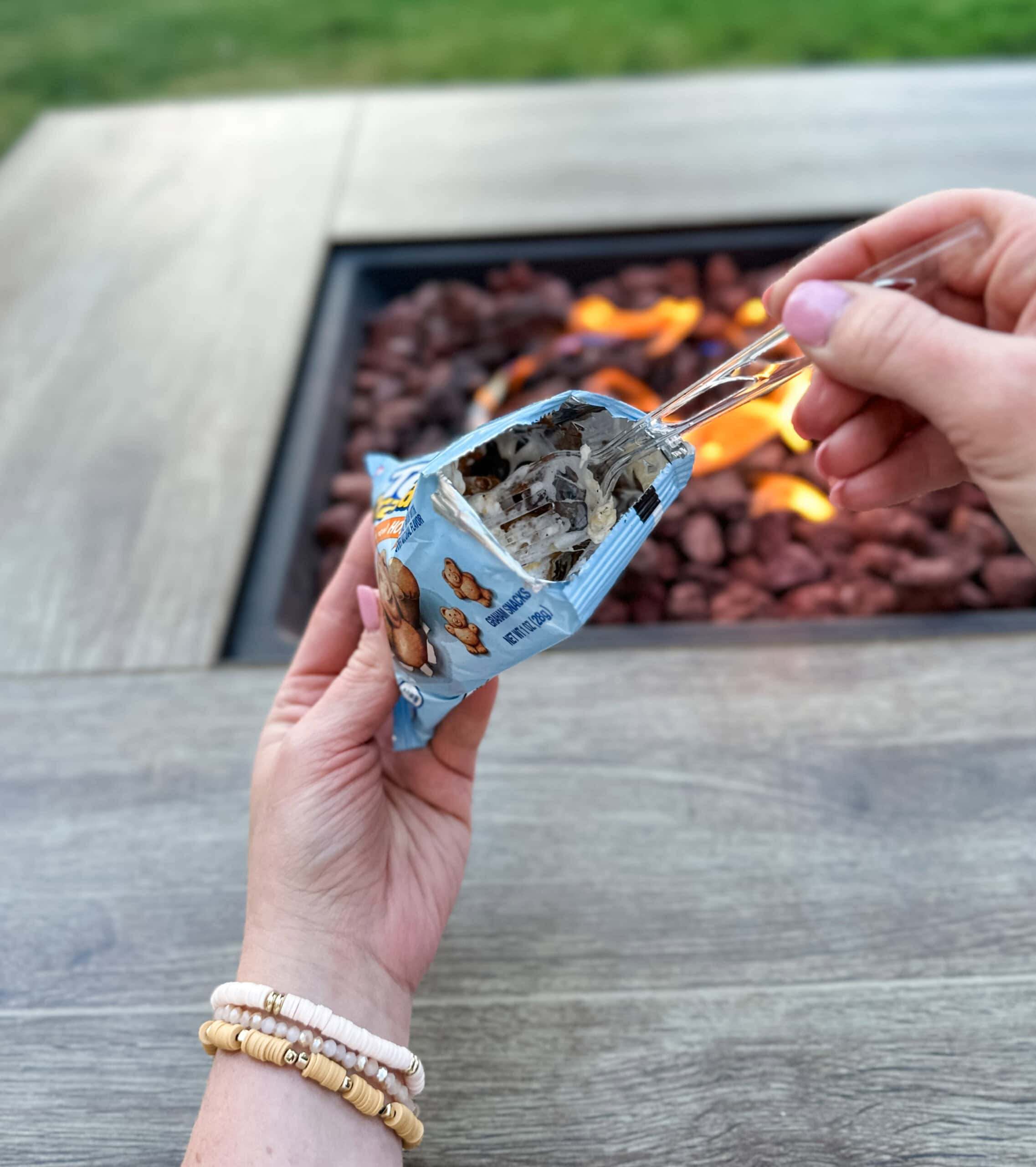 making a walking smores in a single serve bag