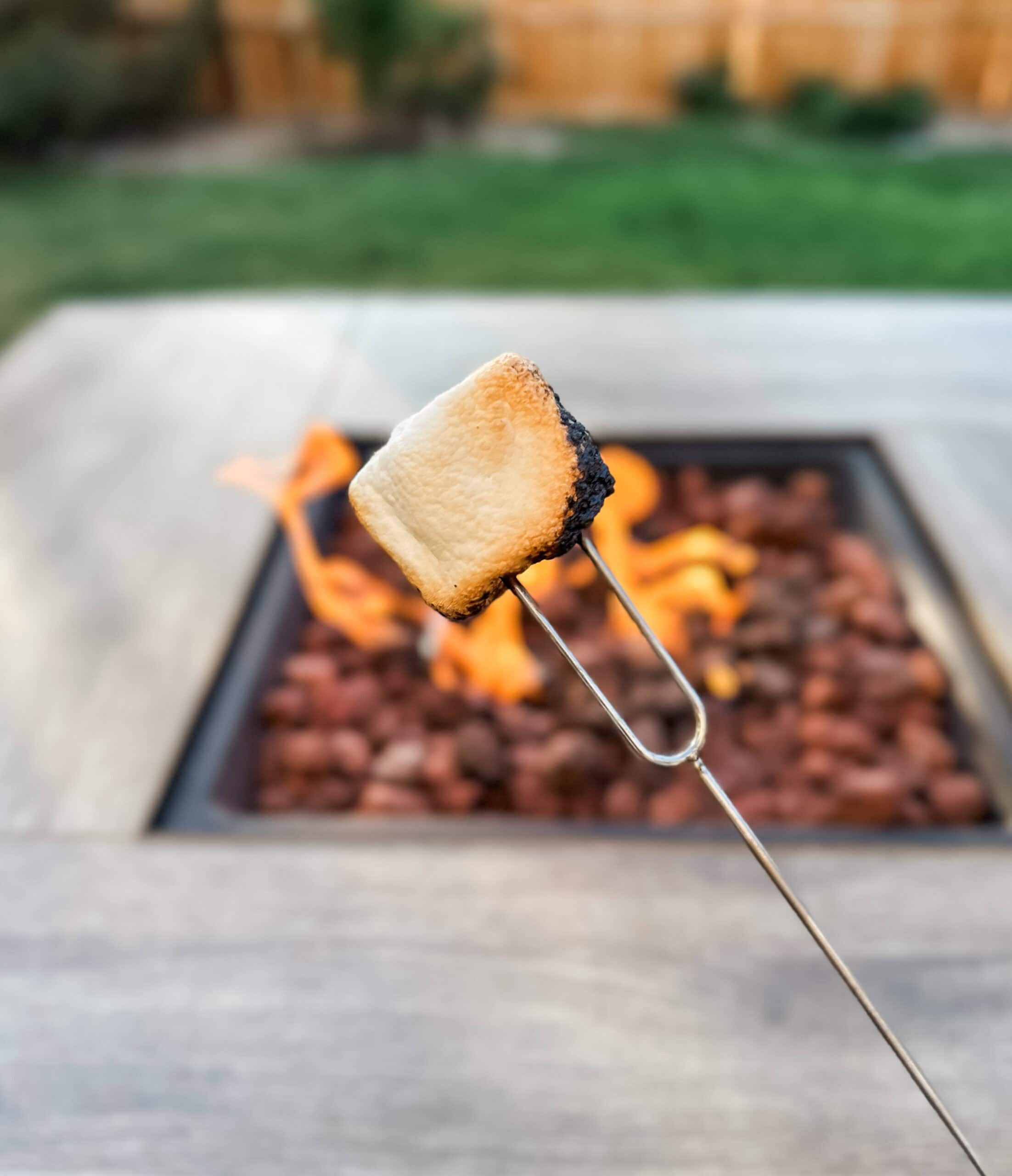 using roasting stick to roast a marshmallow