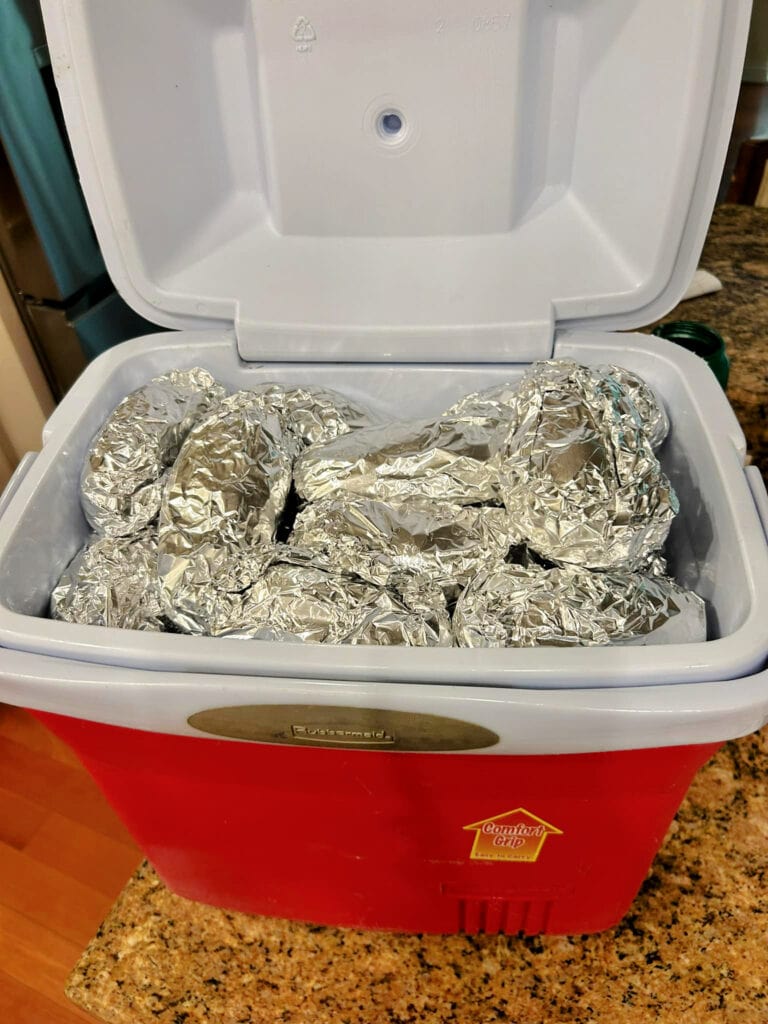 baked potatoes in a cooler 
