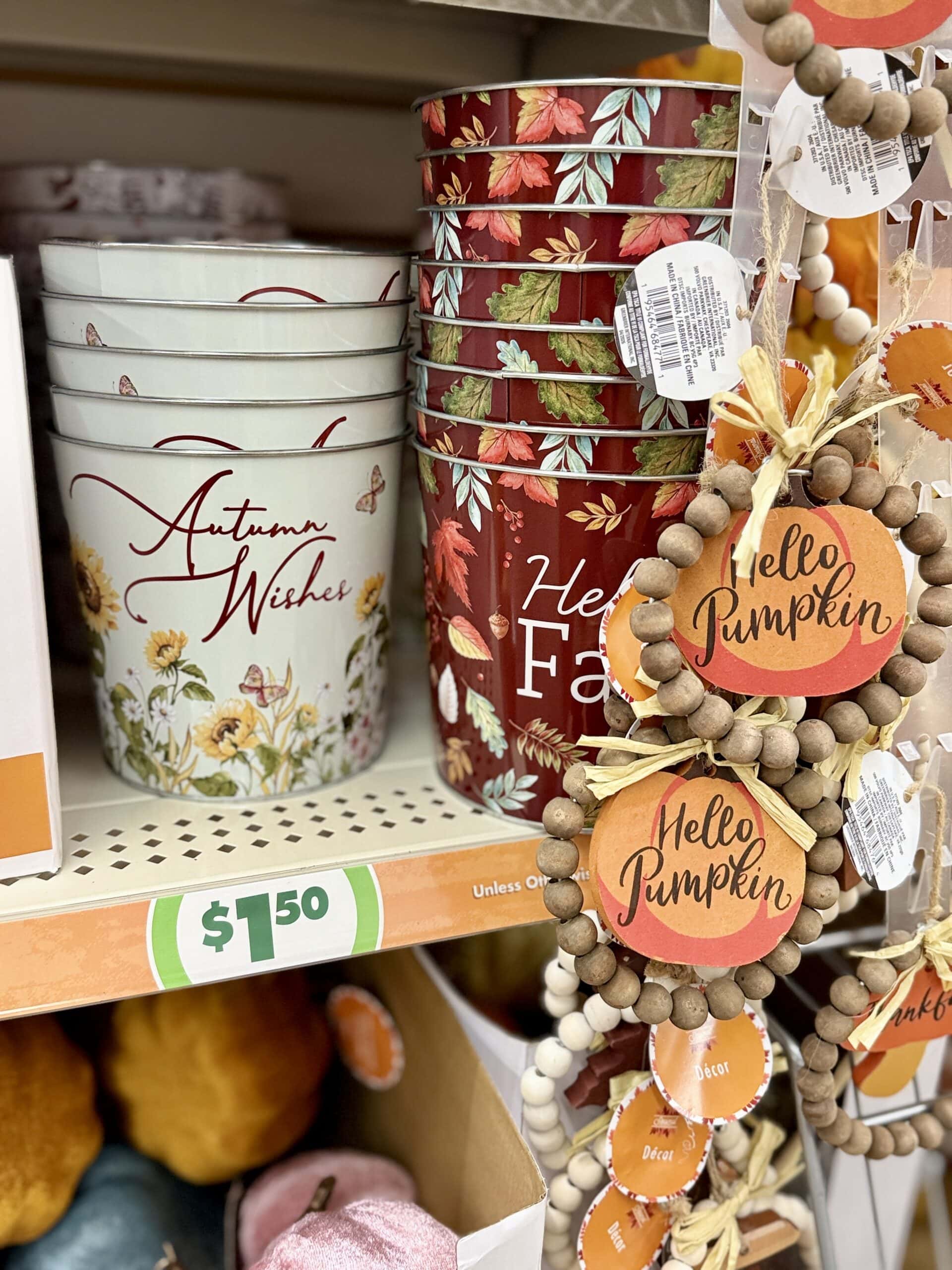 Dollar Tree fall buckets and beaded decor