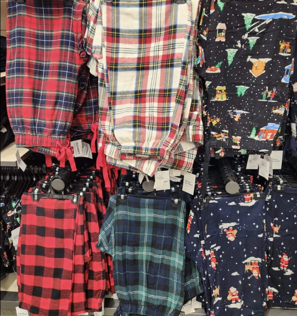 flannel pants hanging in old navy