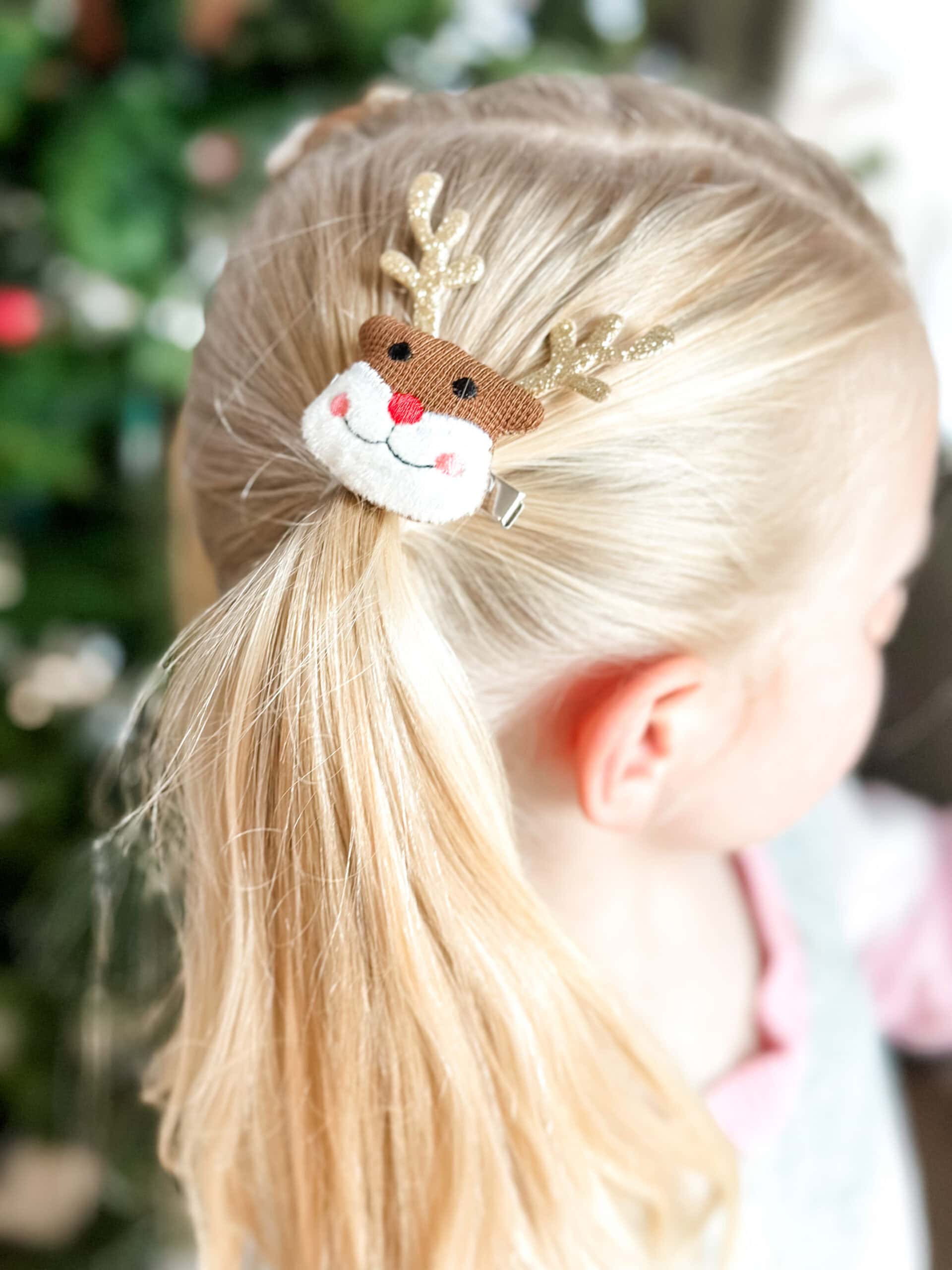 reindeer hair clip in ponytail
