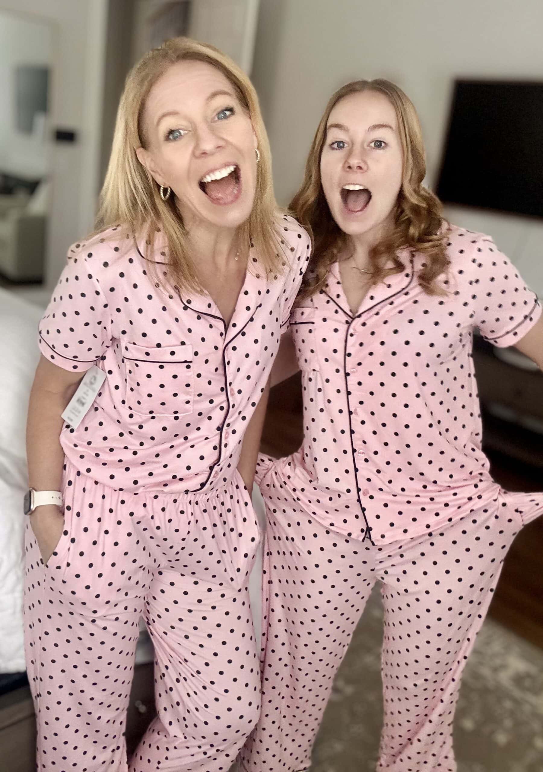 joyspun pajama sets in pink and black polka dots 