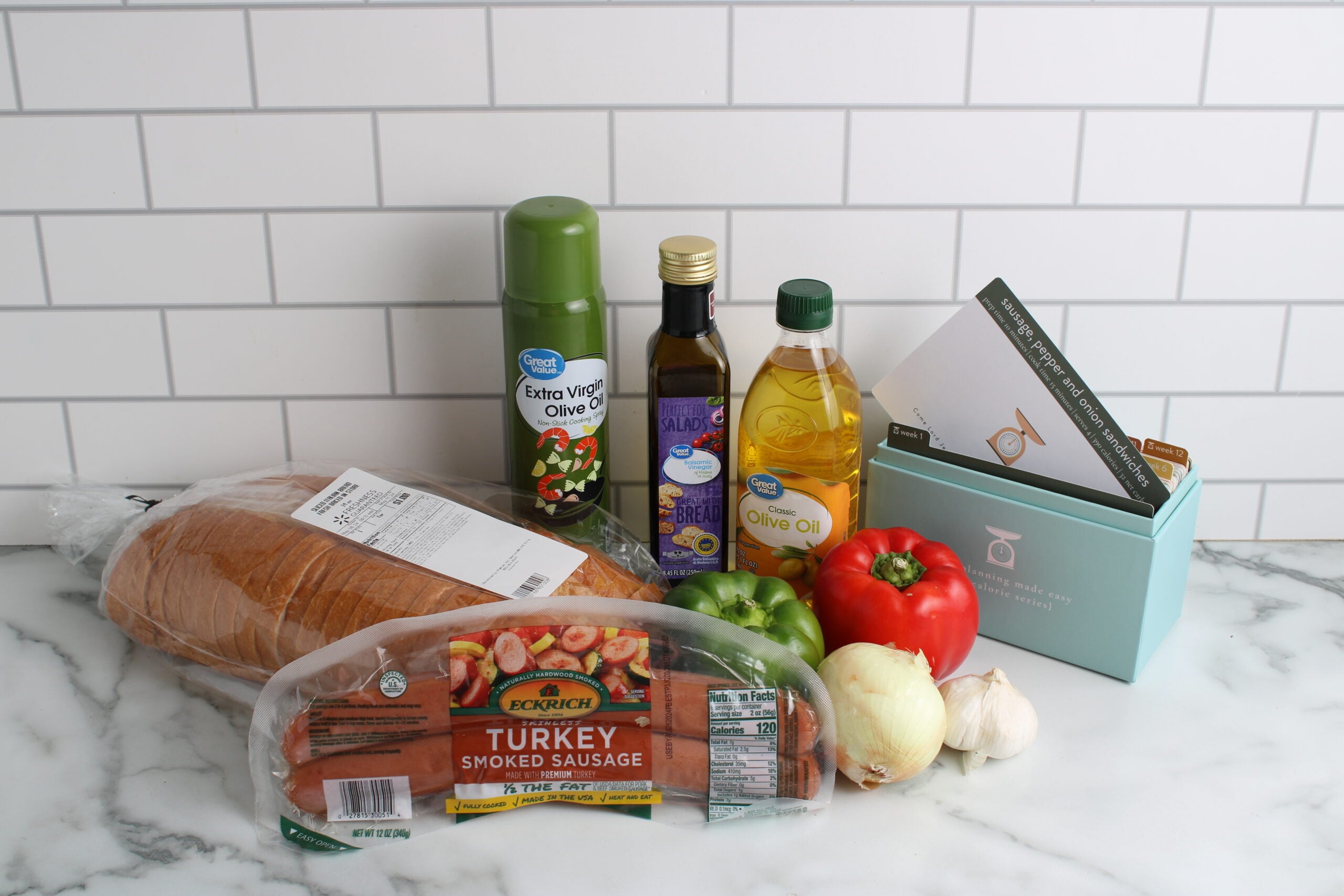 Sausage, Pepper, & Onion Sandwiches and ingredients 