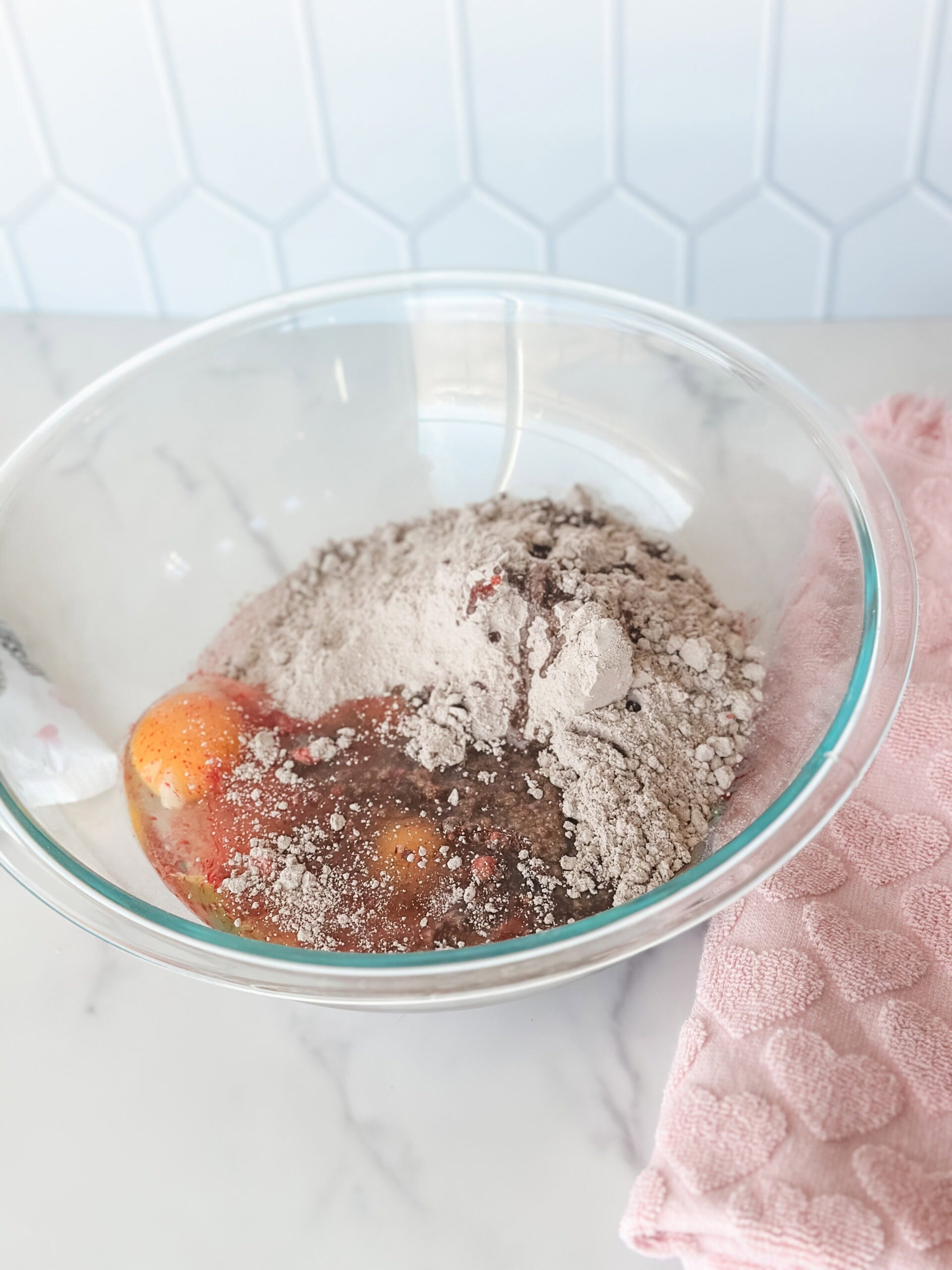 mixing cake mix in bowl