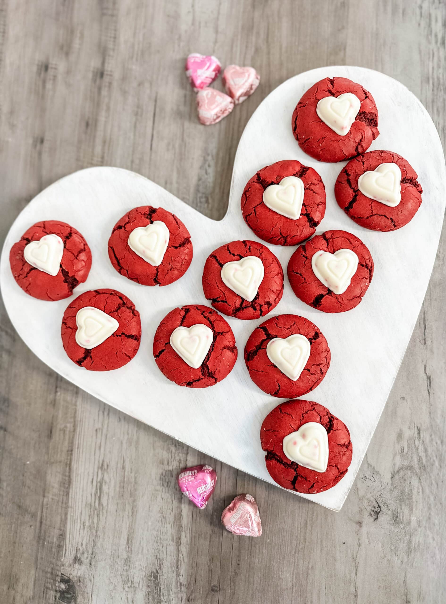 Valentine Cake Mix Cookies on Heart Platter 