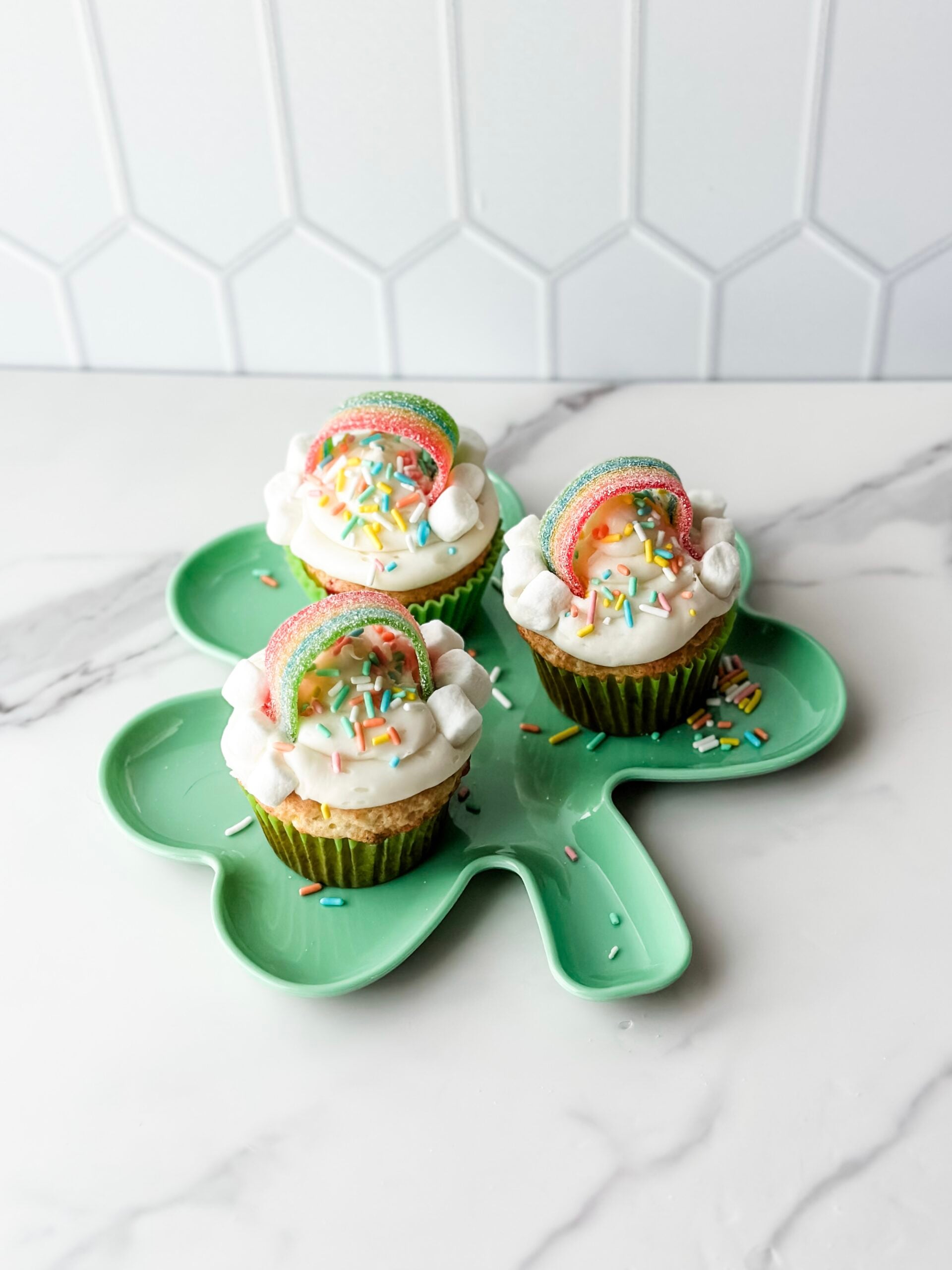 rainbow cupcakes on st. patrick's day plate 