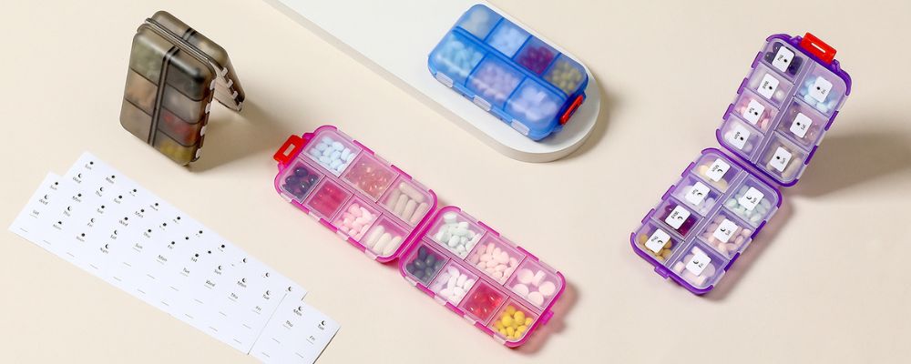 pill organizers on table