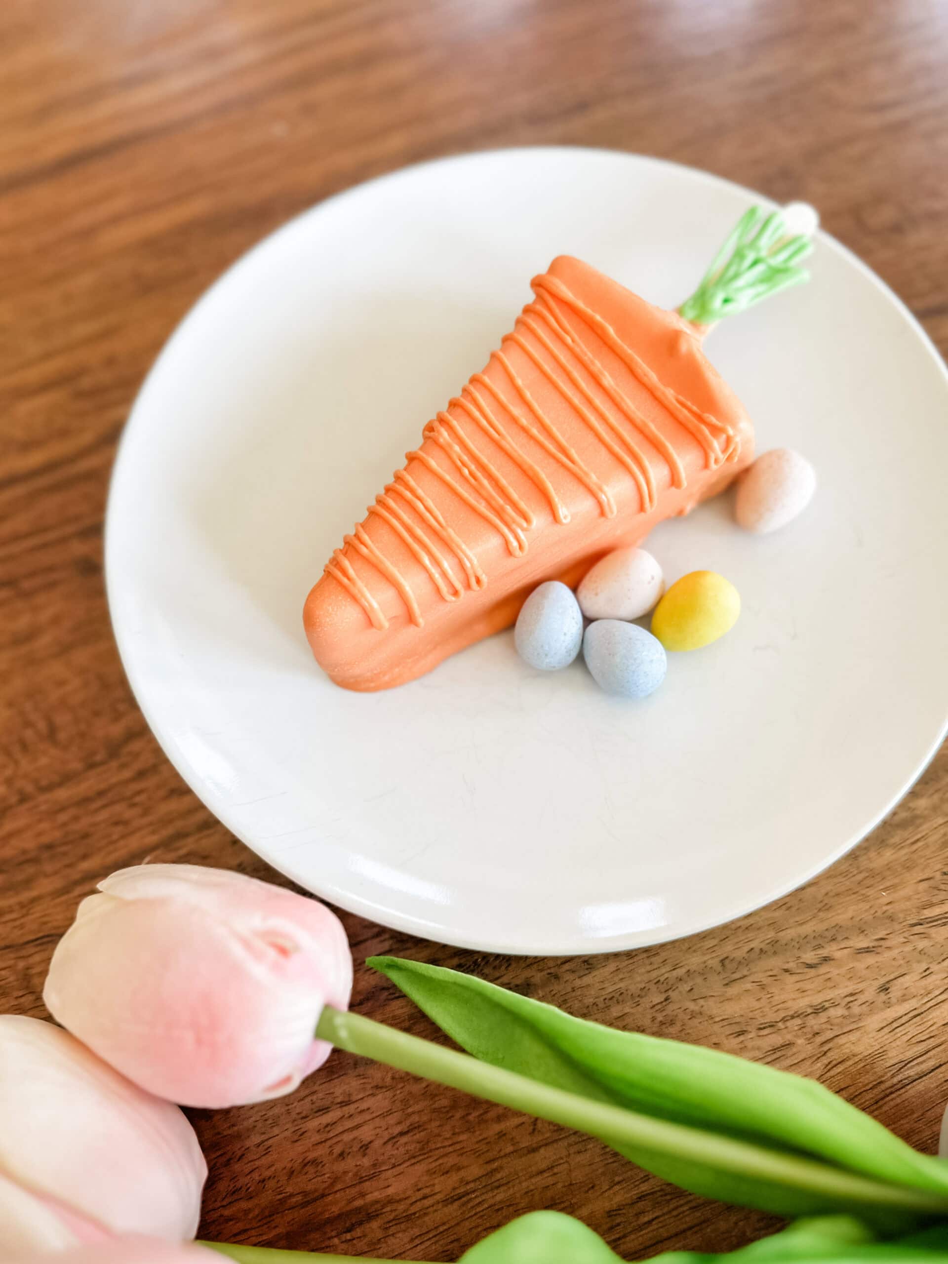 cheesecake carrots on plate with cadbury mini eggs