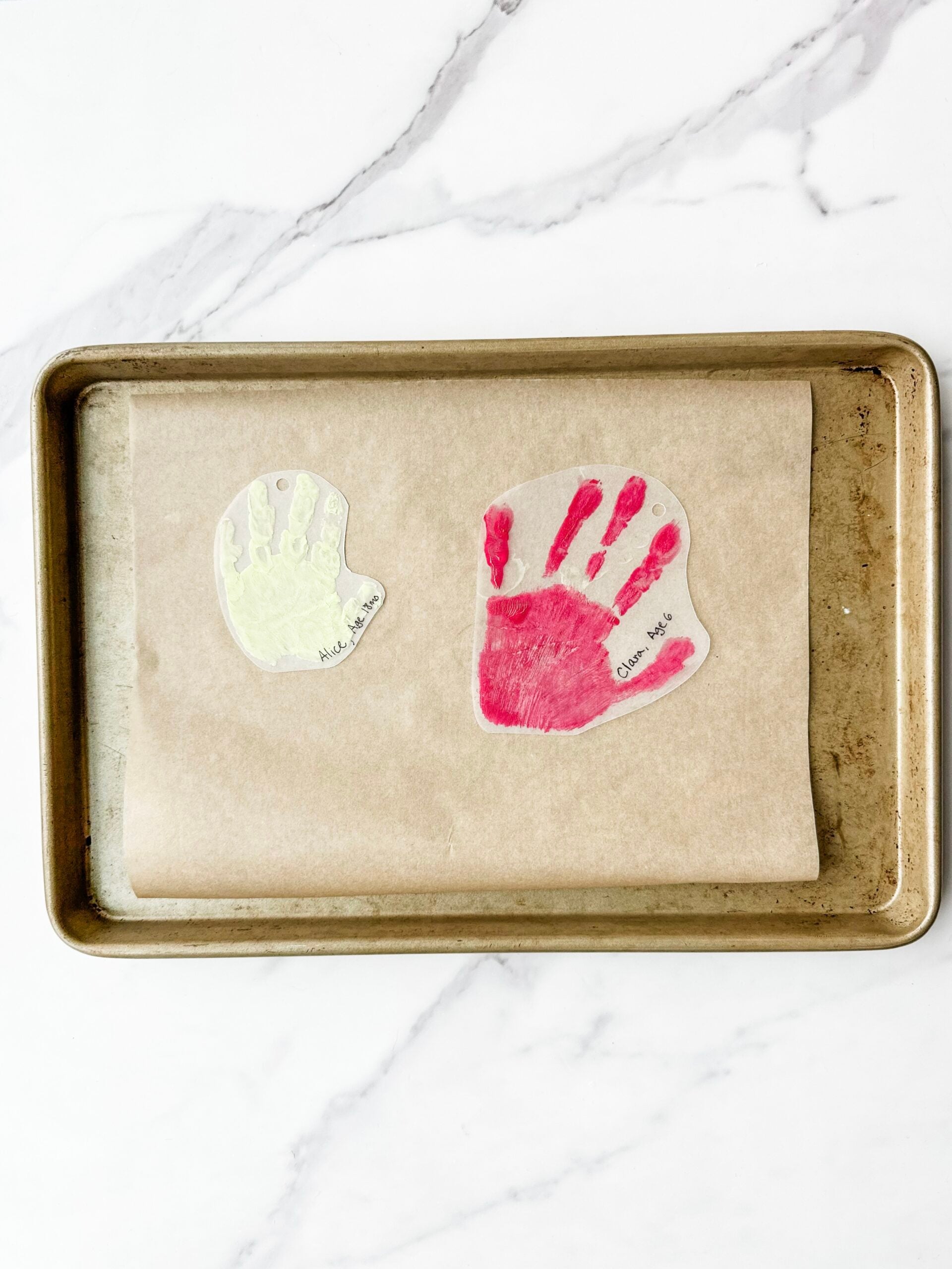 baking handprints on shrinking paper 