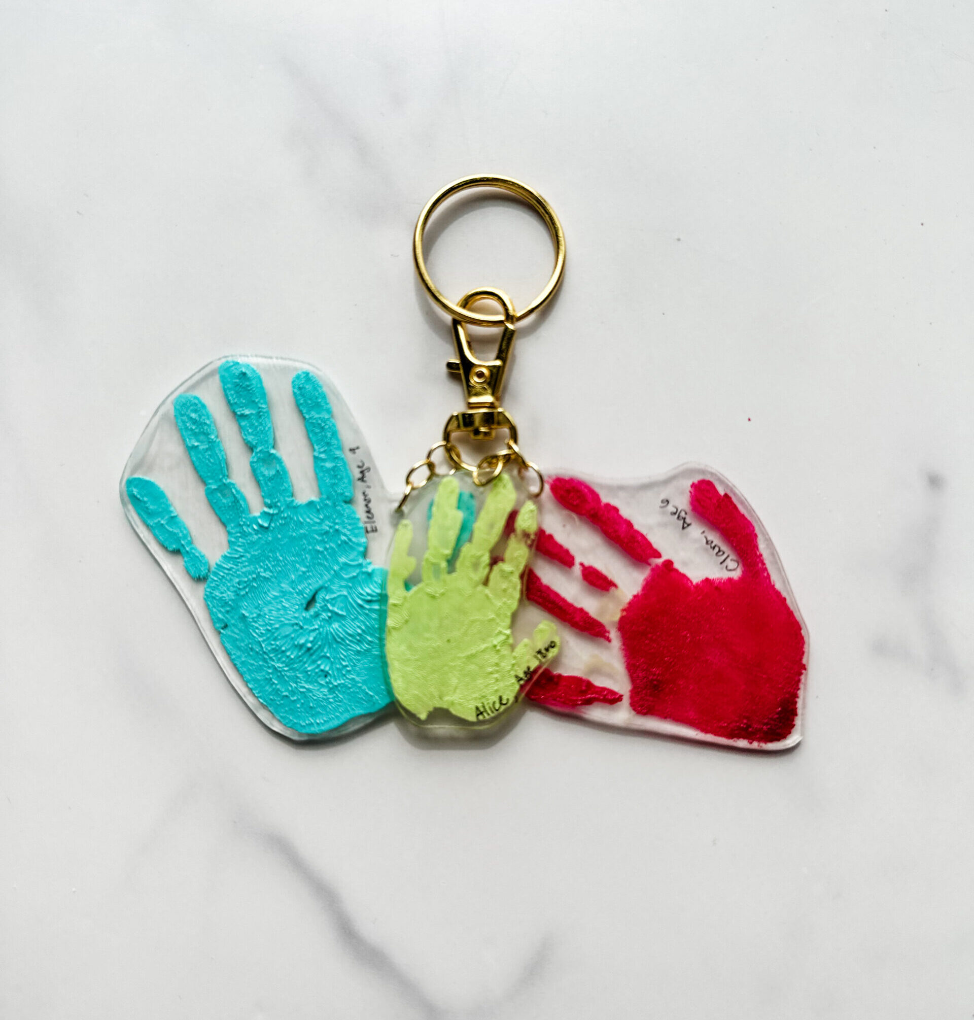 finished keychain for mother's day using paint and shrinking paper 