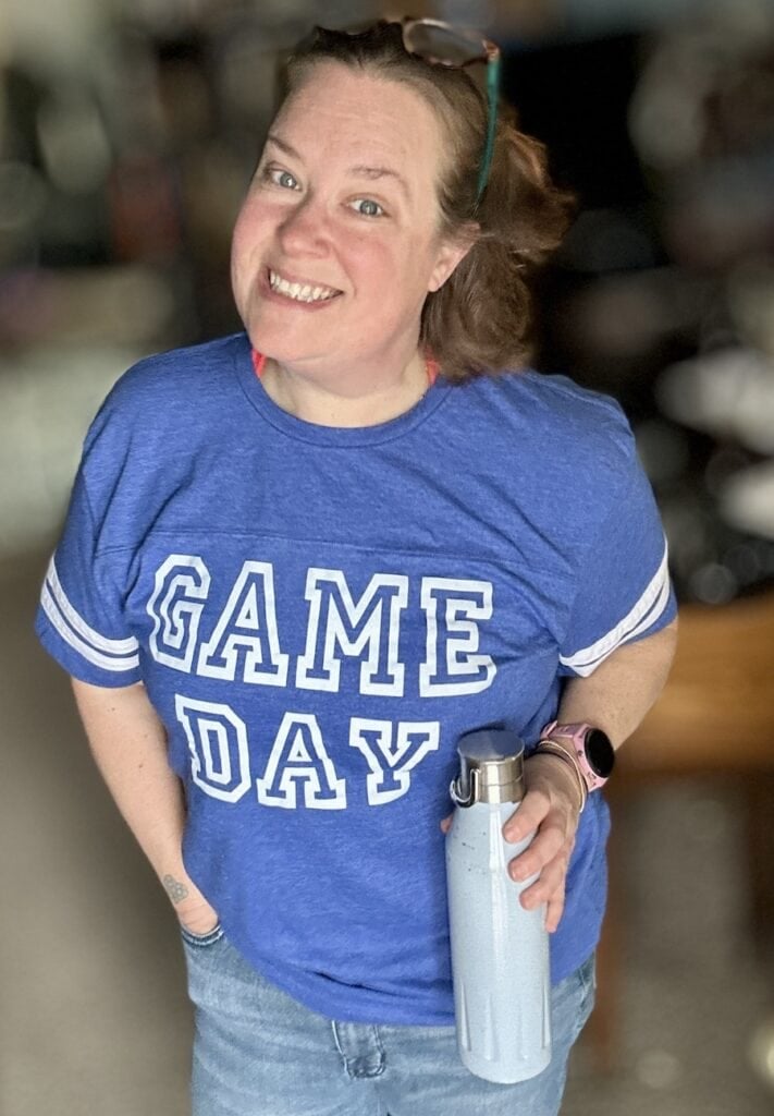 game day shirt with water bottle 