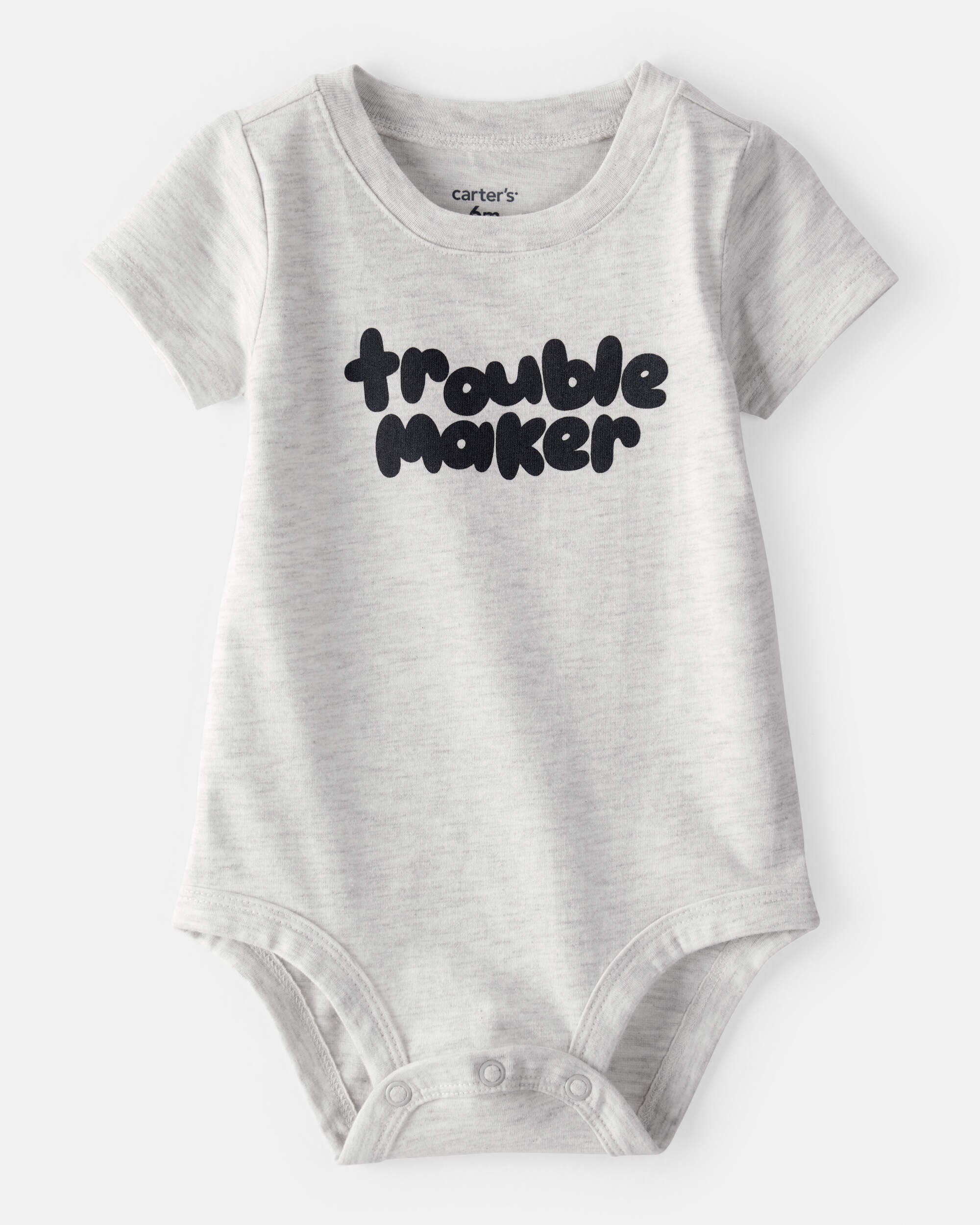 Baby Boy 'Trouble Maker' Short Sleeve Graphic Bodysuit Grey