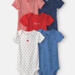 Baby Girl 5 Pack Beach Multipack Bodysuits Red:White:Blue