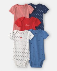 Baby Girl 5 Pack Beach Multipack Bodysuits Red:White:Blue