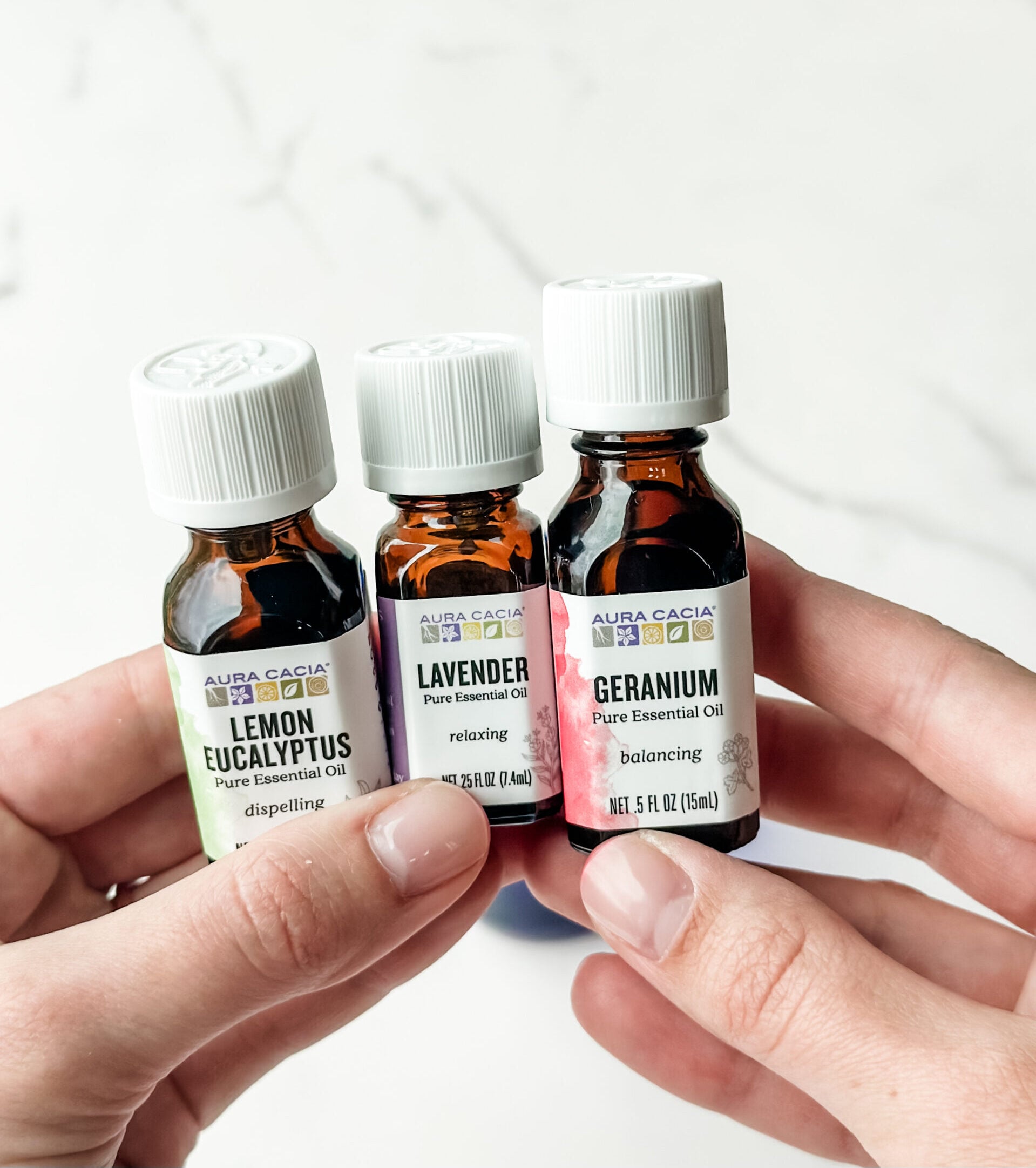 essential oils in hand 