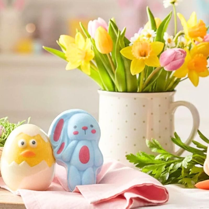 chick and bunny bath bombs by flowers