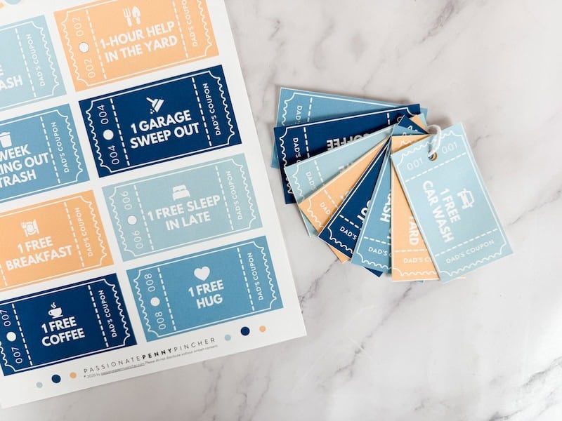 coupon book for father's day on countertop