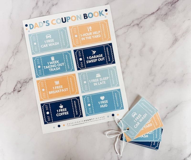 father's day coupon book on countertop