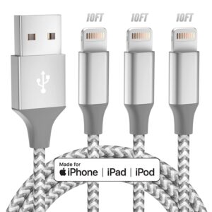 gray iPhone Charger 3pack 10FT Apple MFi Certified Long Lightning Cable