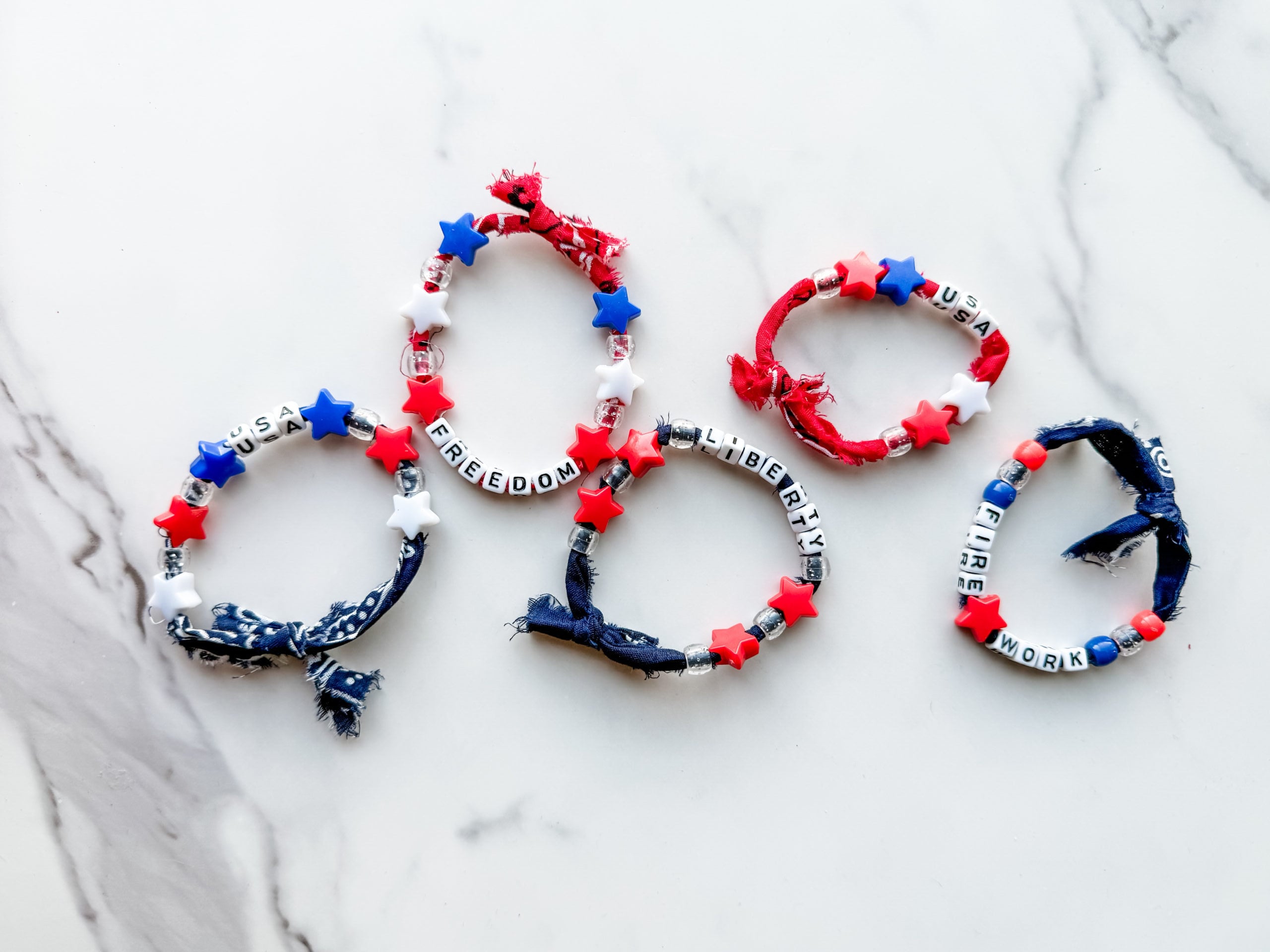 finished bandana bracelets for kids and 4th of july