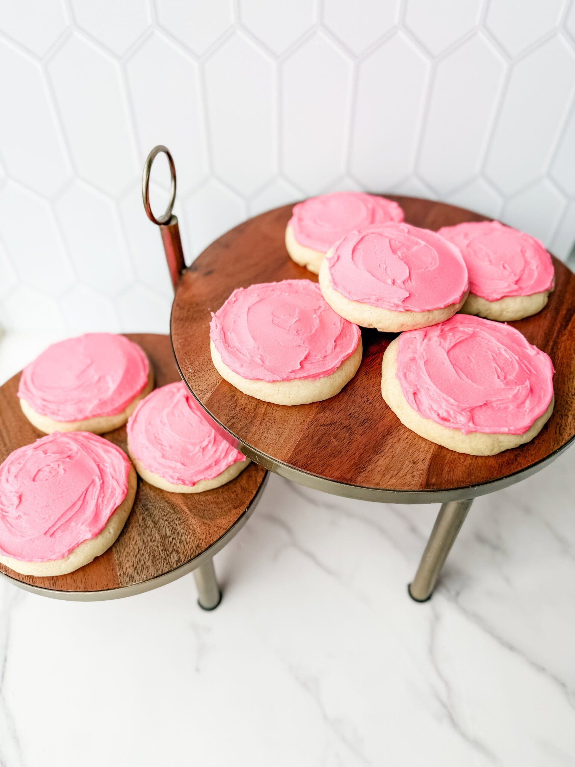 Copycat Crumbl Cookies recipe with pink sugar frosting 