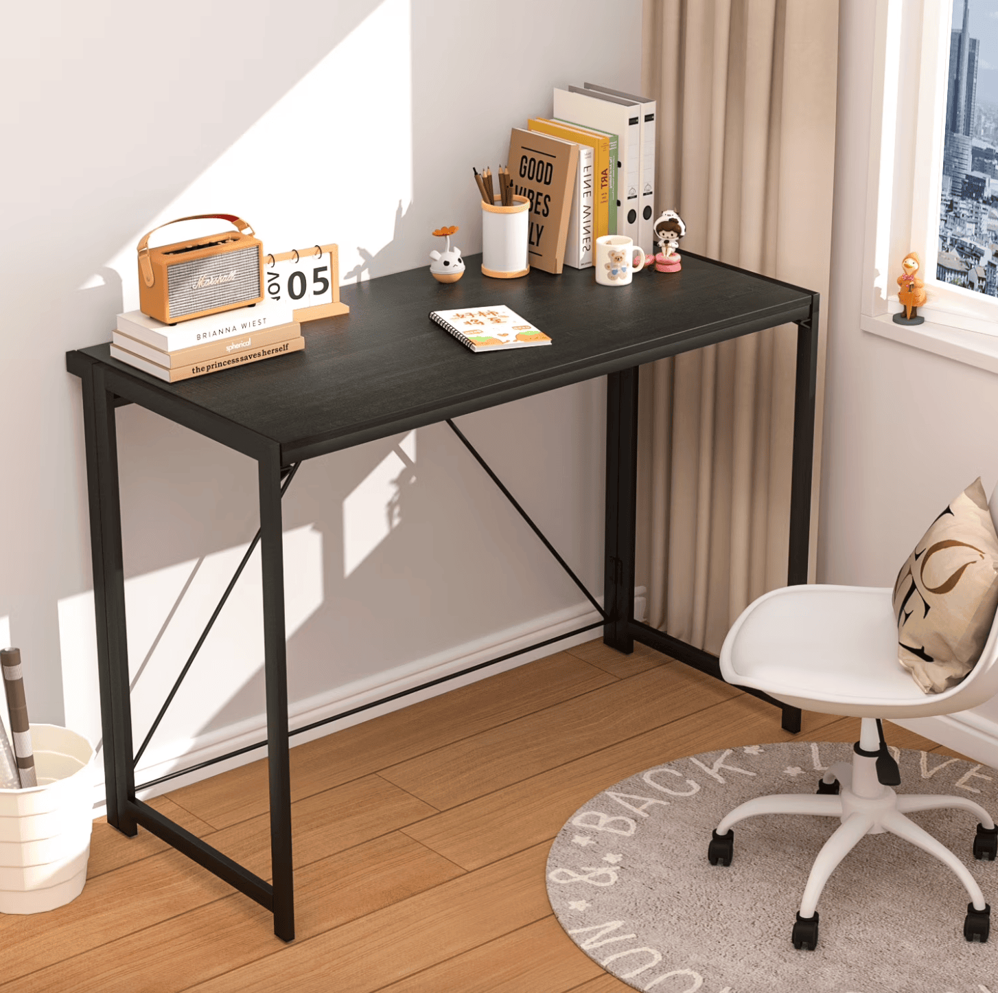 Mainstays Black Frame Folding Desk with Black Grained Top,Adult Mainstays Black Frame Folding Desk with Black Grained Top,Adult