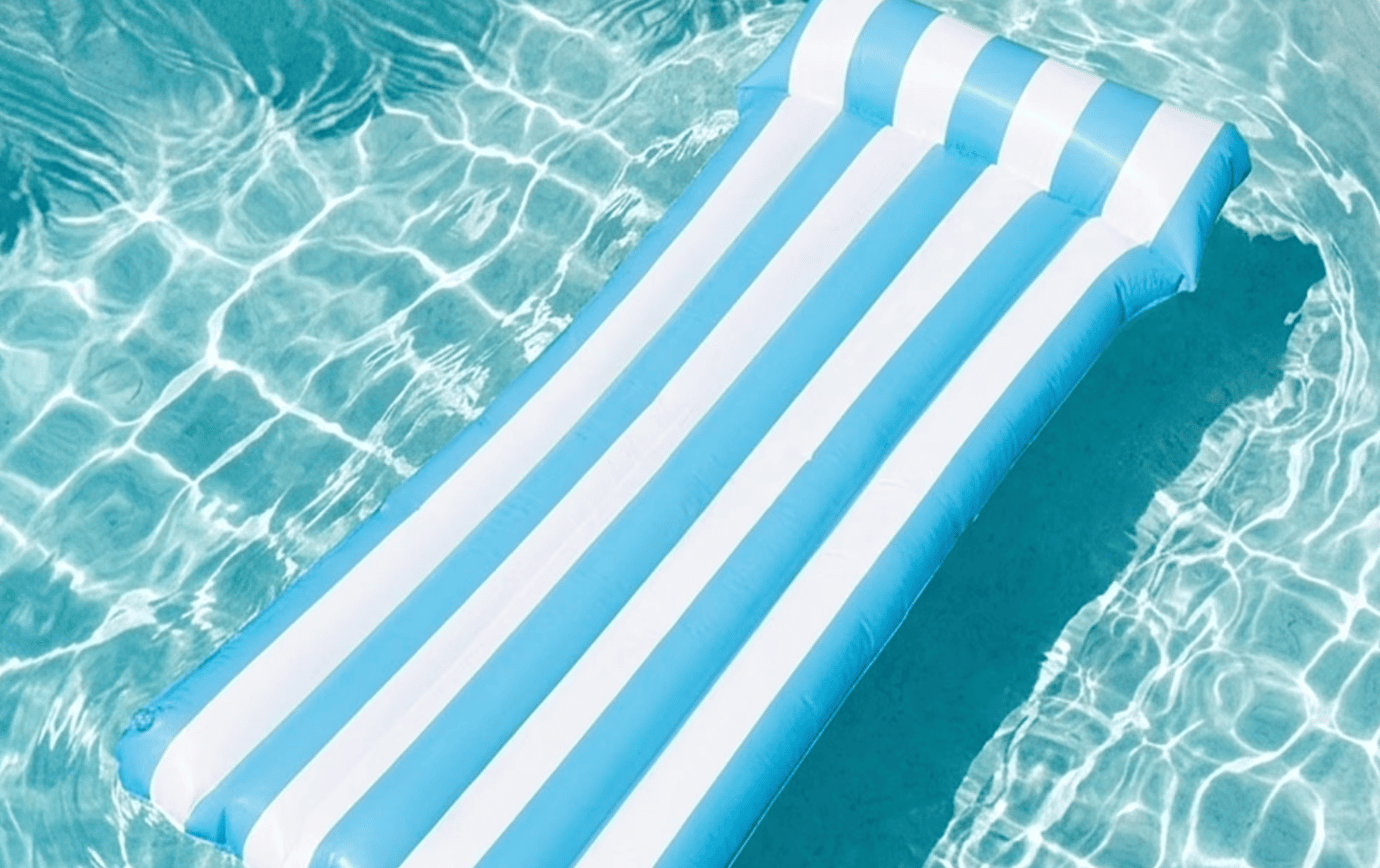 Sun's Out 70 Inch Pool Lounger with Built in Pillow for Ages 14+ Light Blue