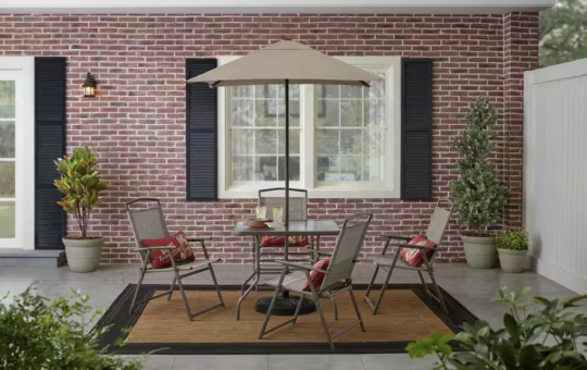 Amberview 6 Piece Sling Folding Outdoor Dining Set with Umbrella