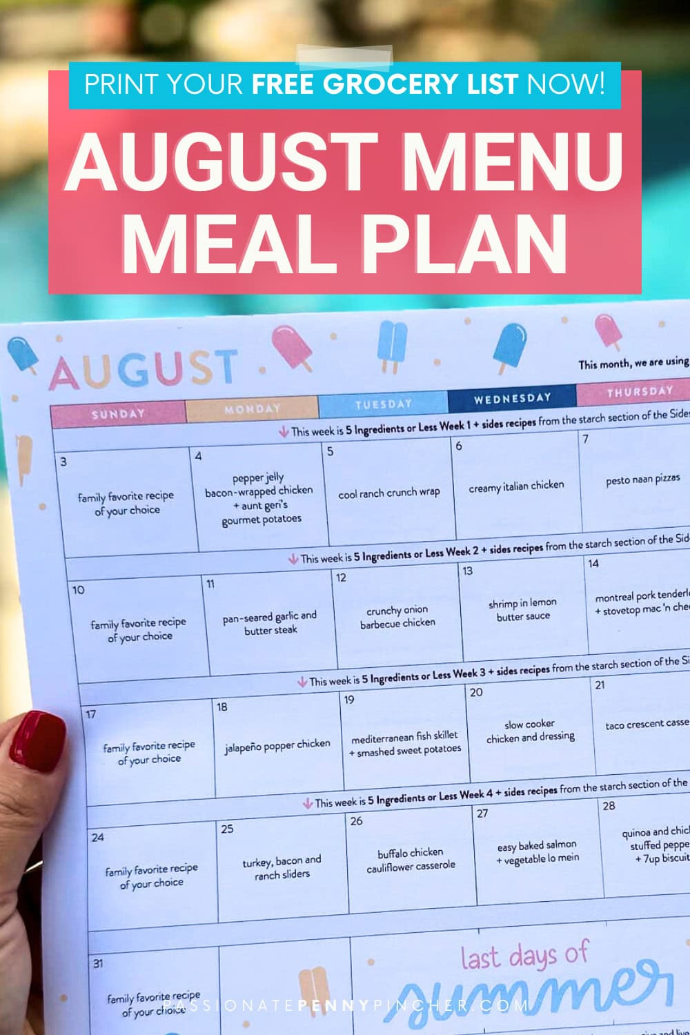 August Menu Plan, Cooking Challenges & FREE Menu Calendar Printable!
