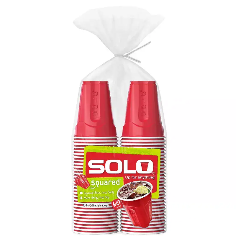 Solo Red Disposable Cups 18oz:60ct Solid Pattern, Polystyrene Material 2