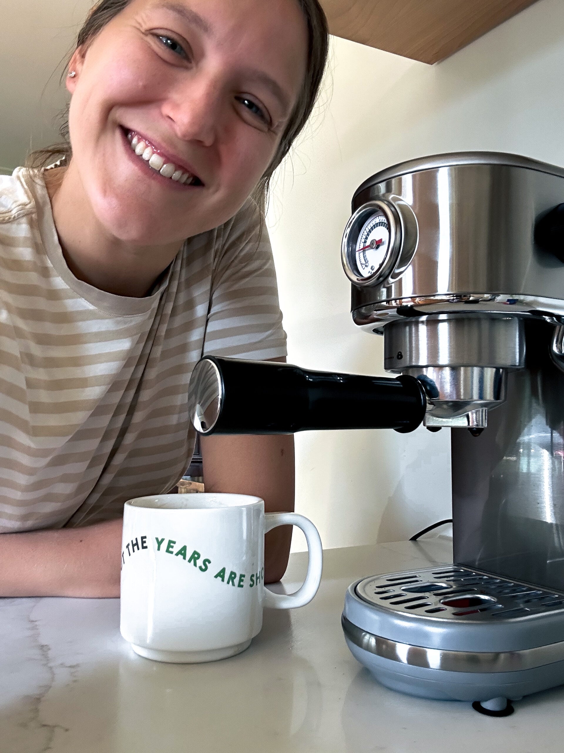 Lauren using the espresso machine
