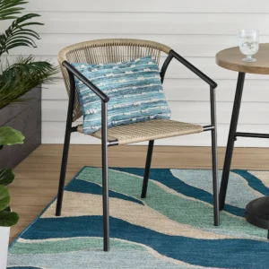 Style Selections (1 Pack) Pelham Bay Wicker Stackable Matte black Steel Frame Stationary Dining Chair with Cream Woven Seat