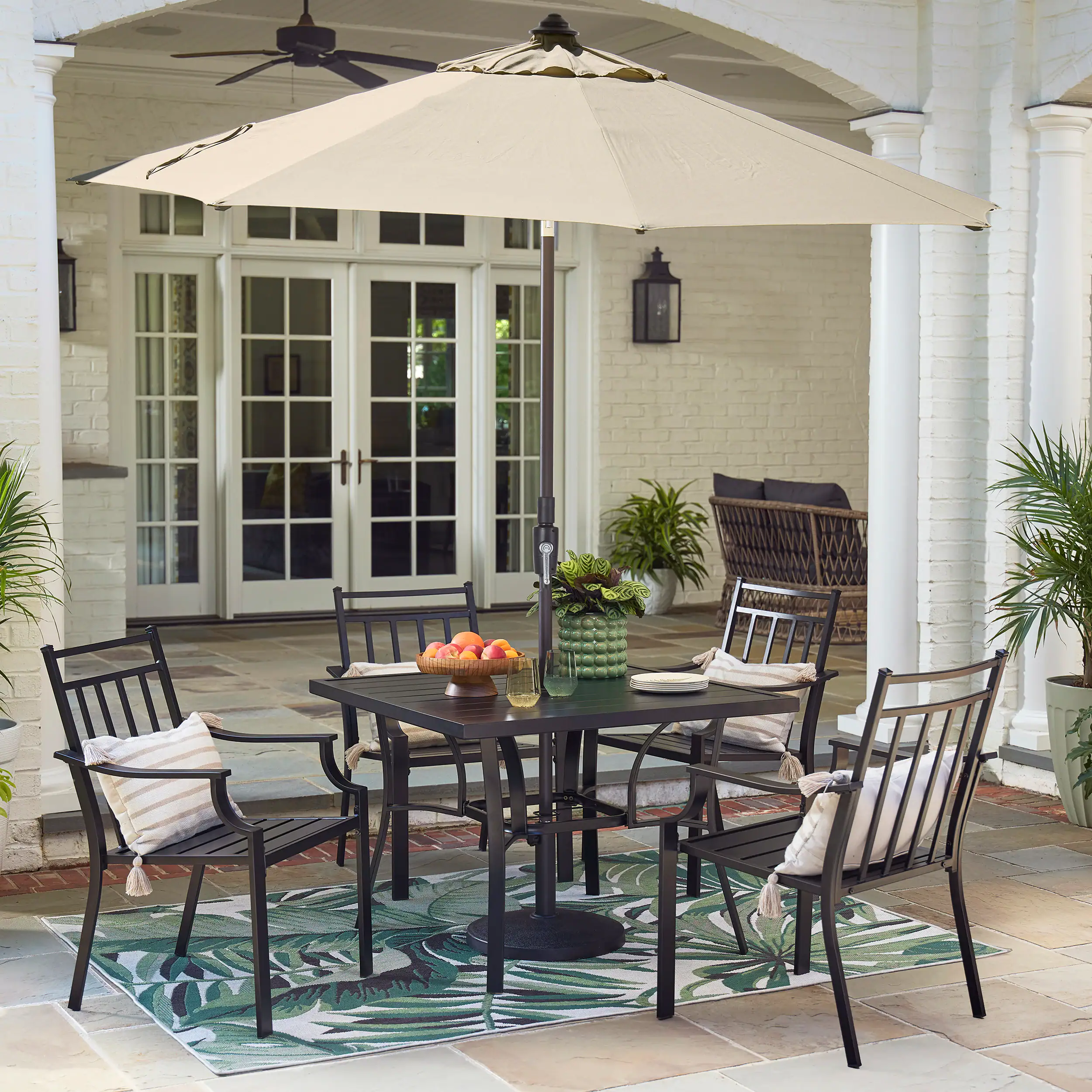 Style Selections Ashton 5 Piece Black Patio Dining Set Steel Square Table with 4 Stationary Chairs