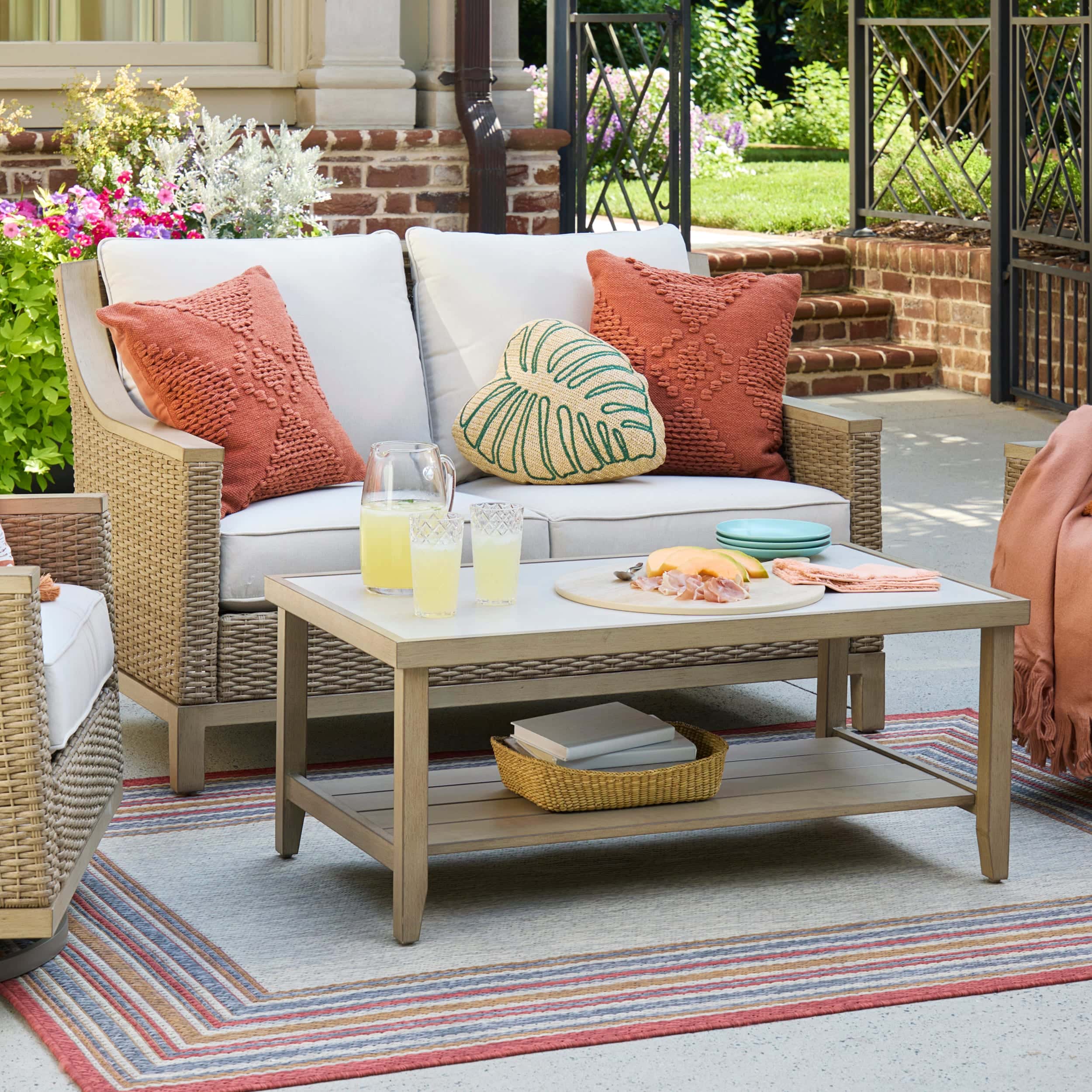 allen + roth Rosedale 2 Piece Wicker Patio Conversation Set with Off white Cushions Included