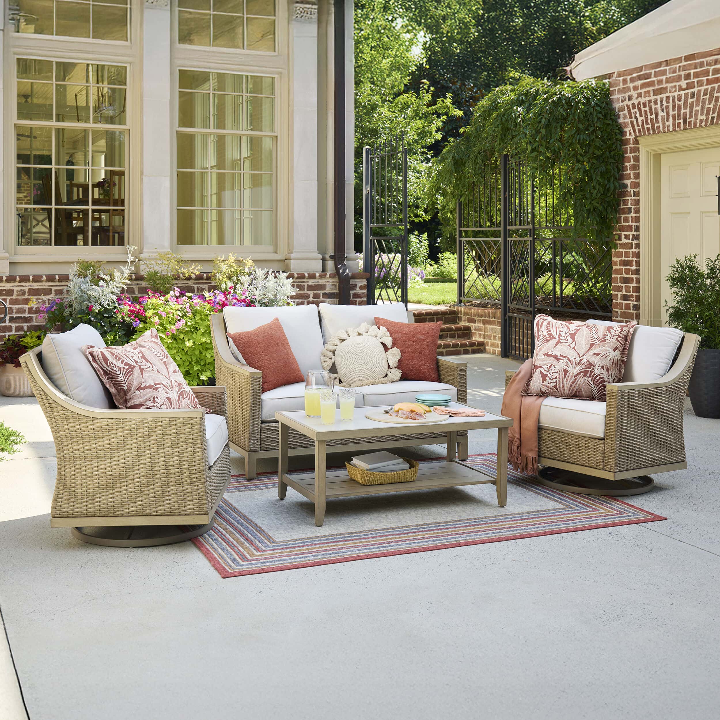 allen + roth Rosedale 4 Piece Patio Conversation Set with Cream Cushions