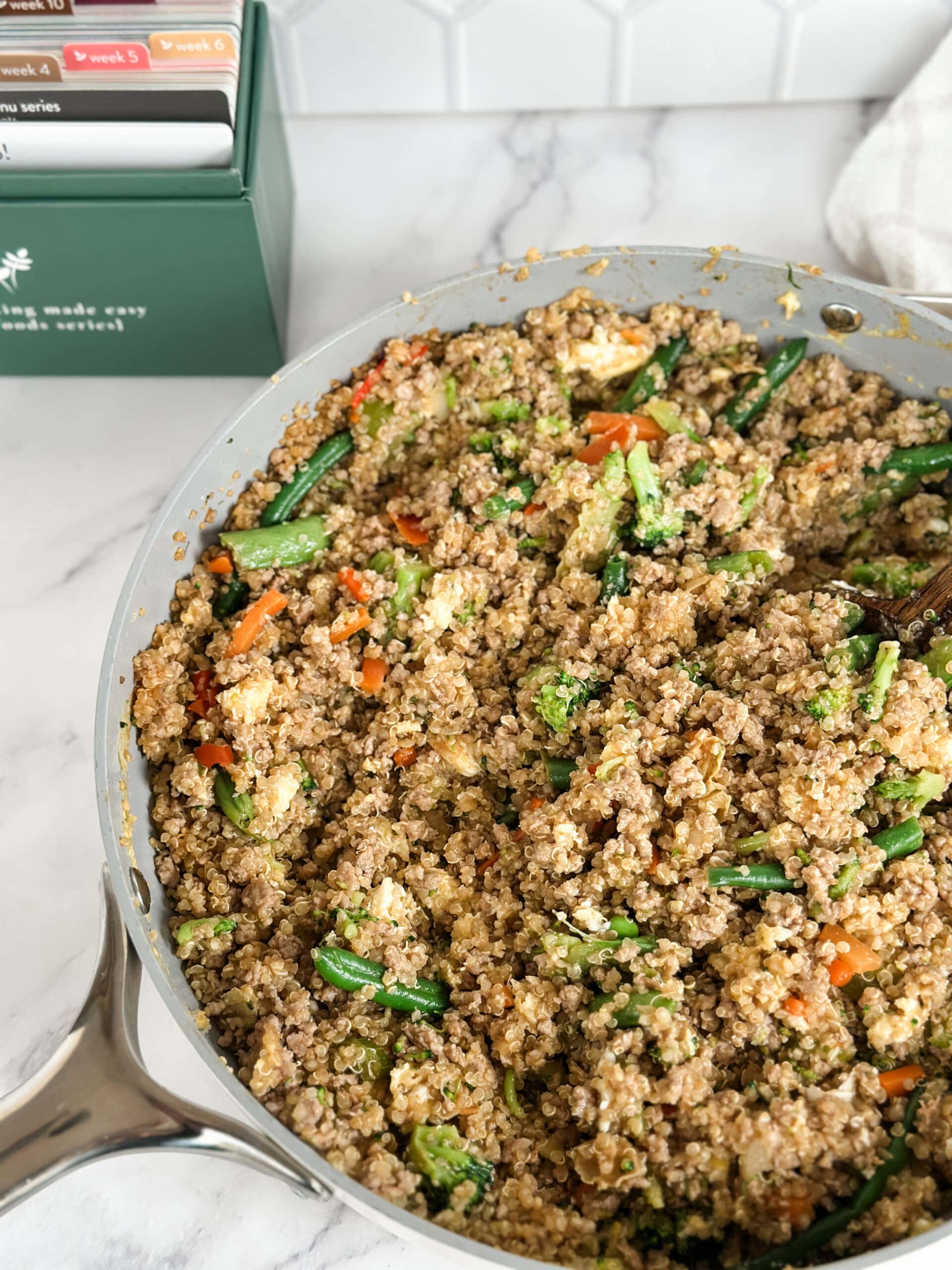 Quinoa Fried Rice in Skillet with Vegetables