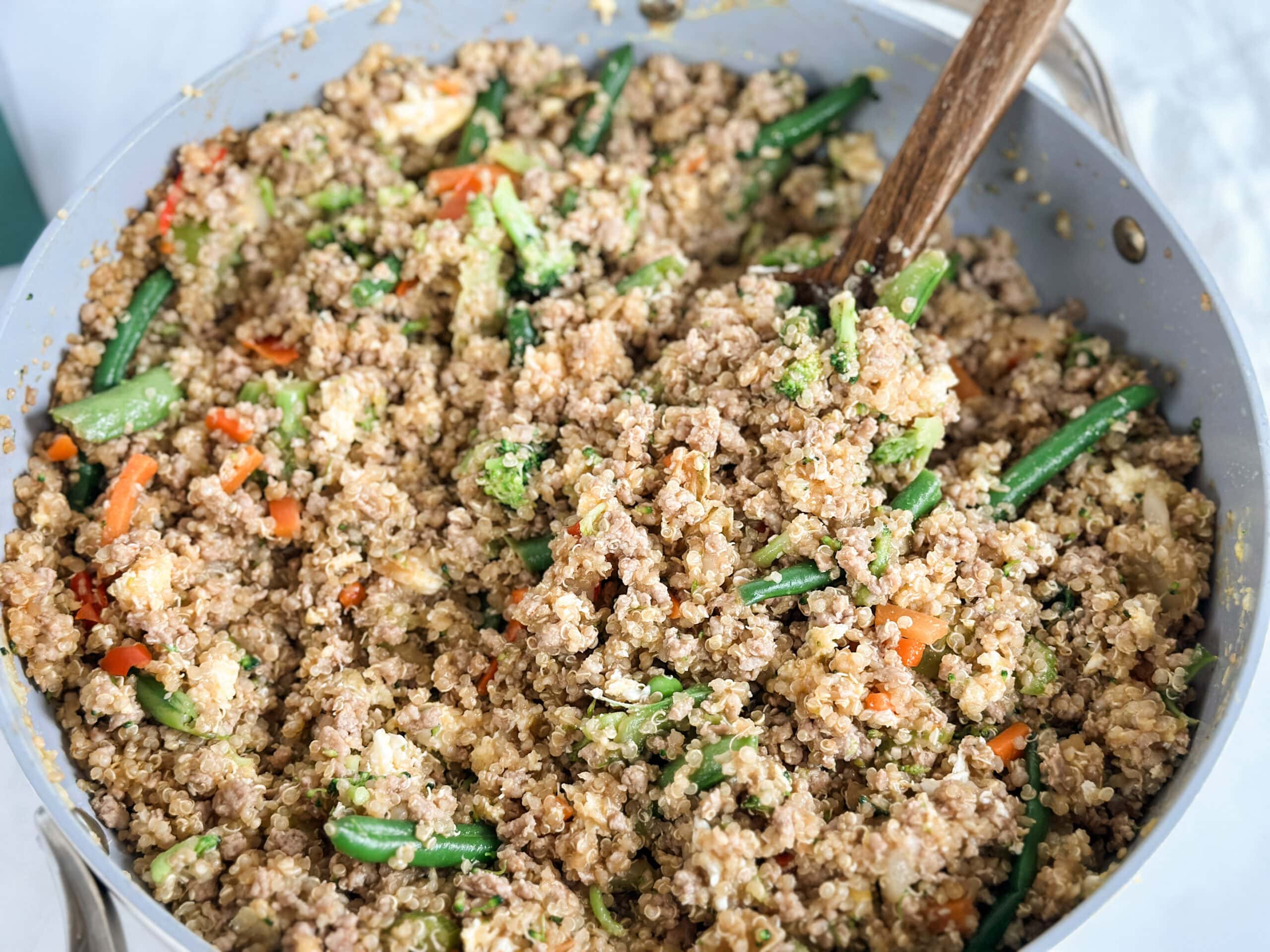 cooked quinoa in skillet 