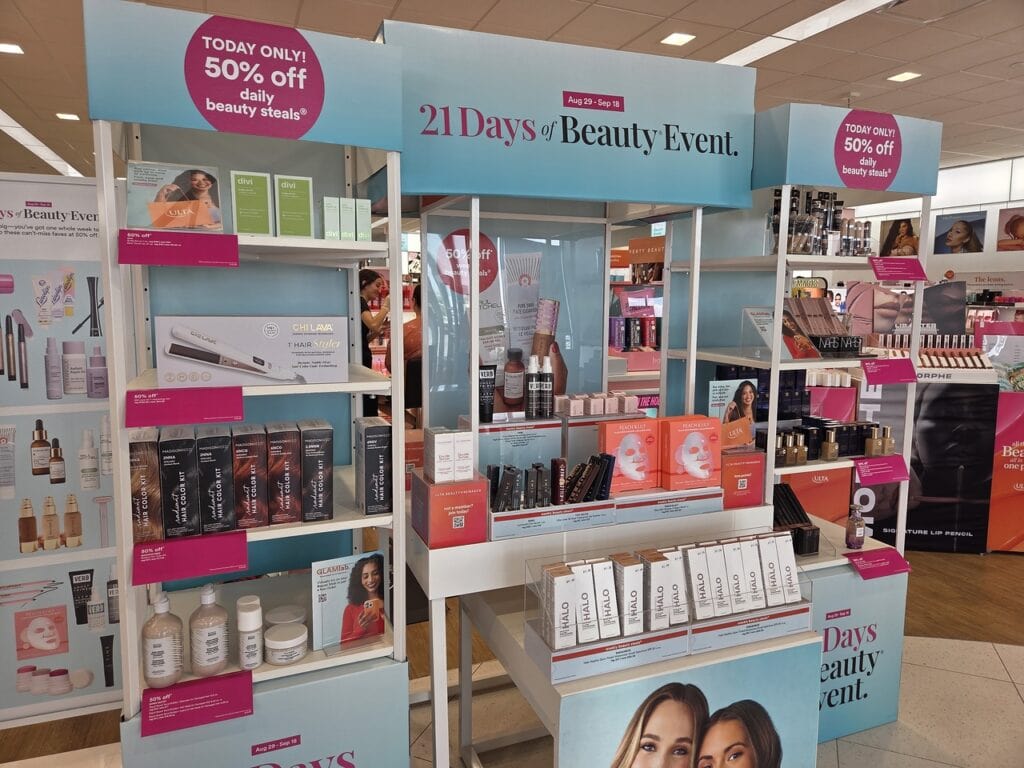 ulta 21 days of beauty signage in store