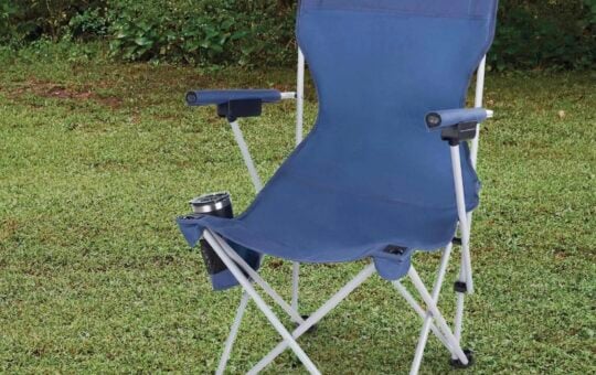 ozark trail hard arm camping chair in blue with steel frame