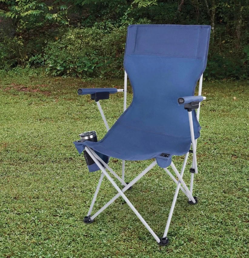 ozark trail hard arm camping chair in blue with steel frame