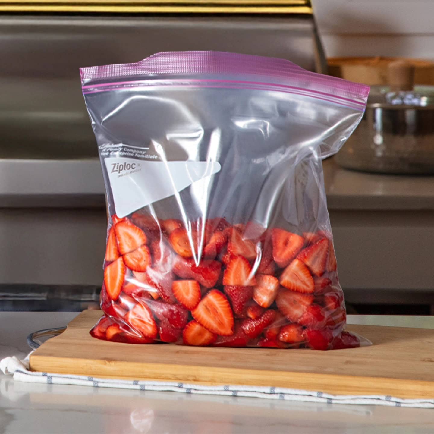 ziploc gallon stand up bags with strawberries
