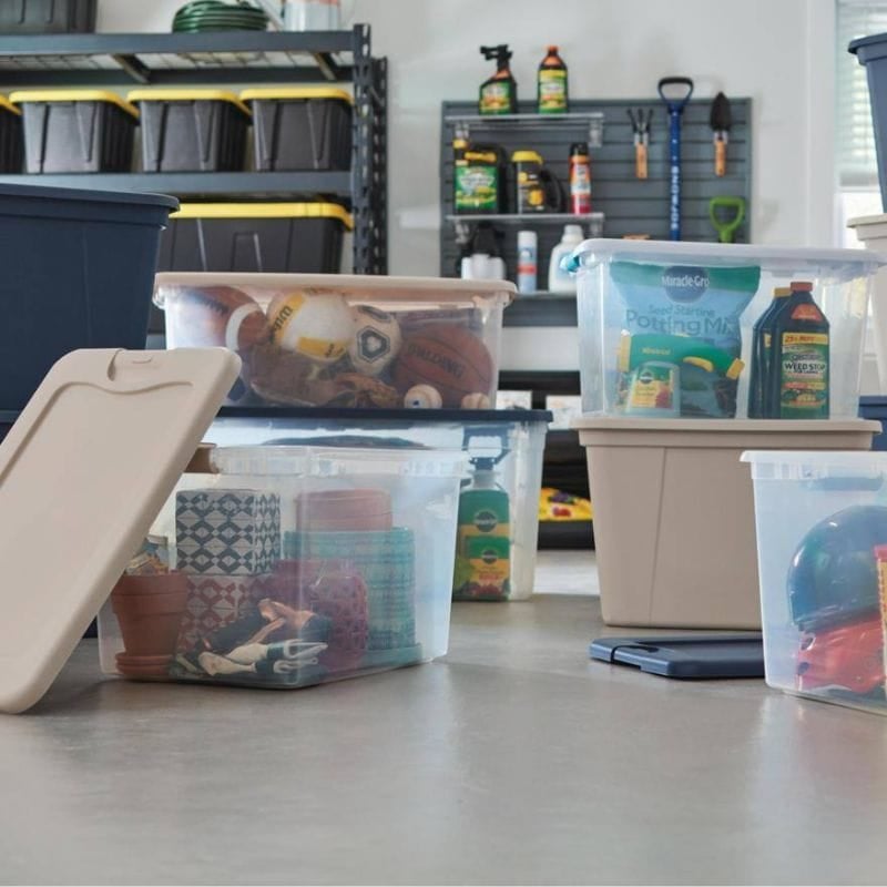 Various storage totes in garage